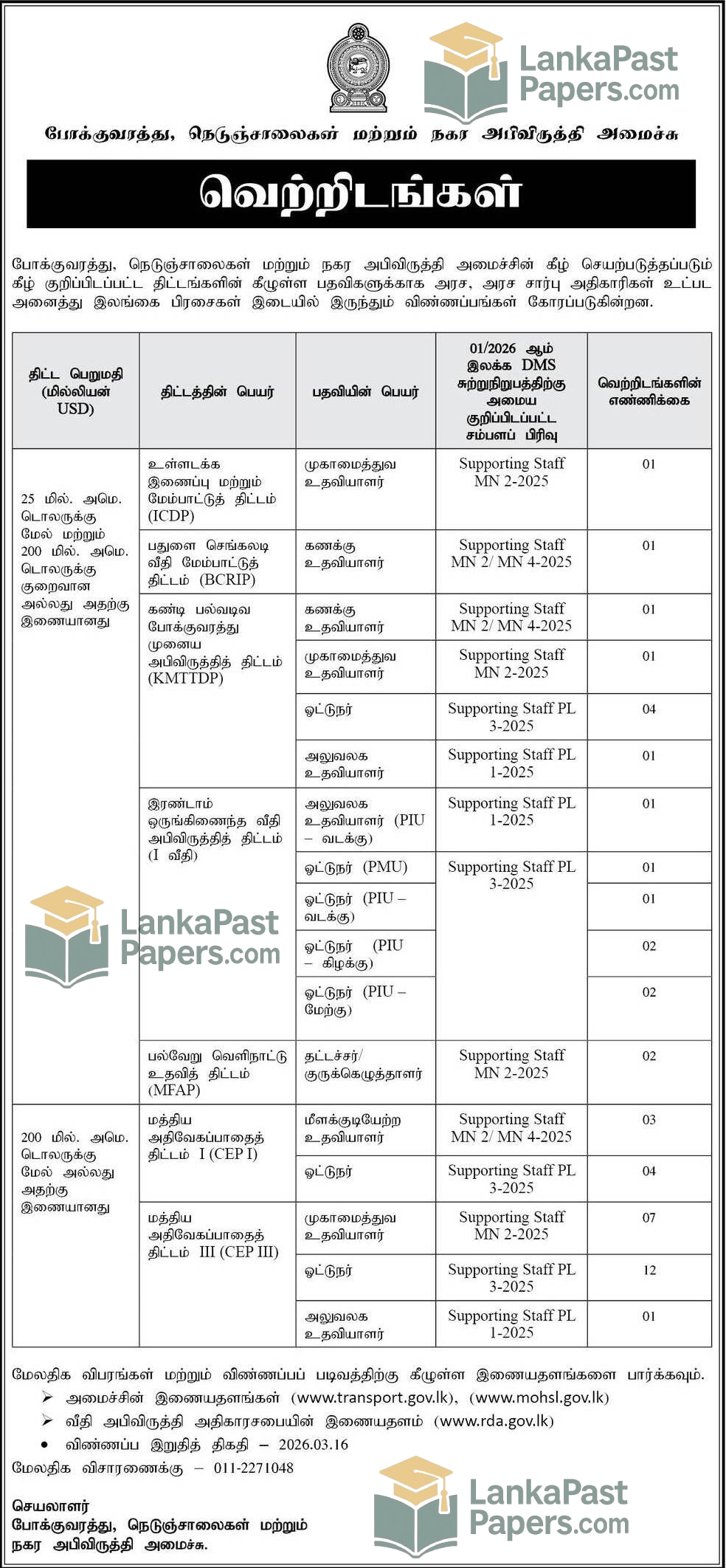 Ministry Transport Vacancies 2026 Tamil Gazette