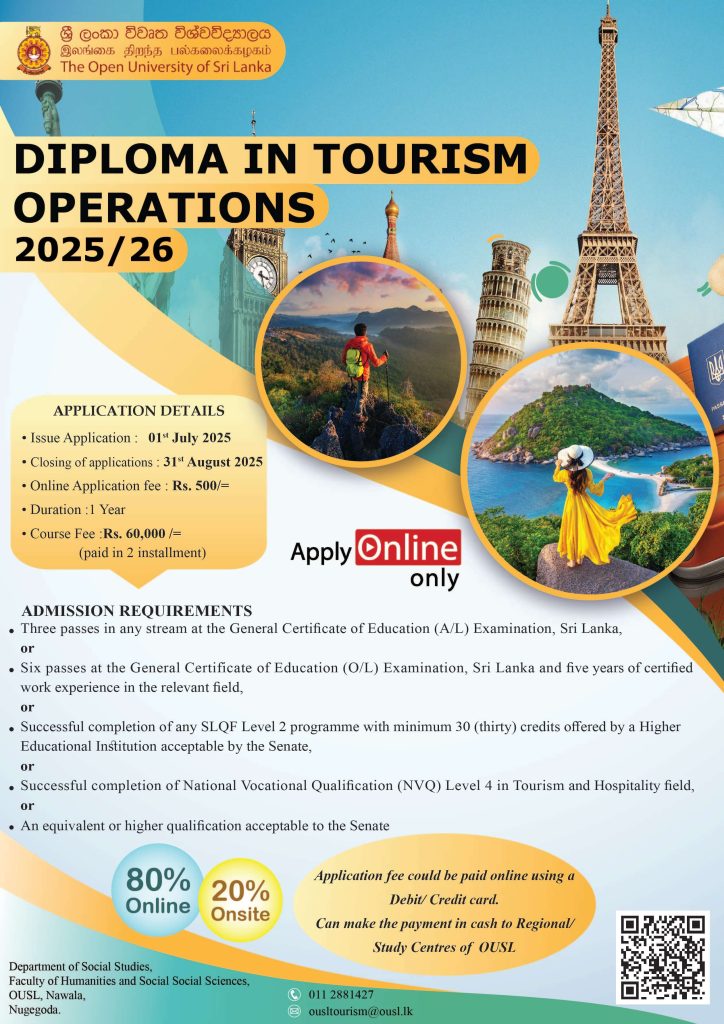 OUSL Diploma in Tourism Operations 2025