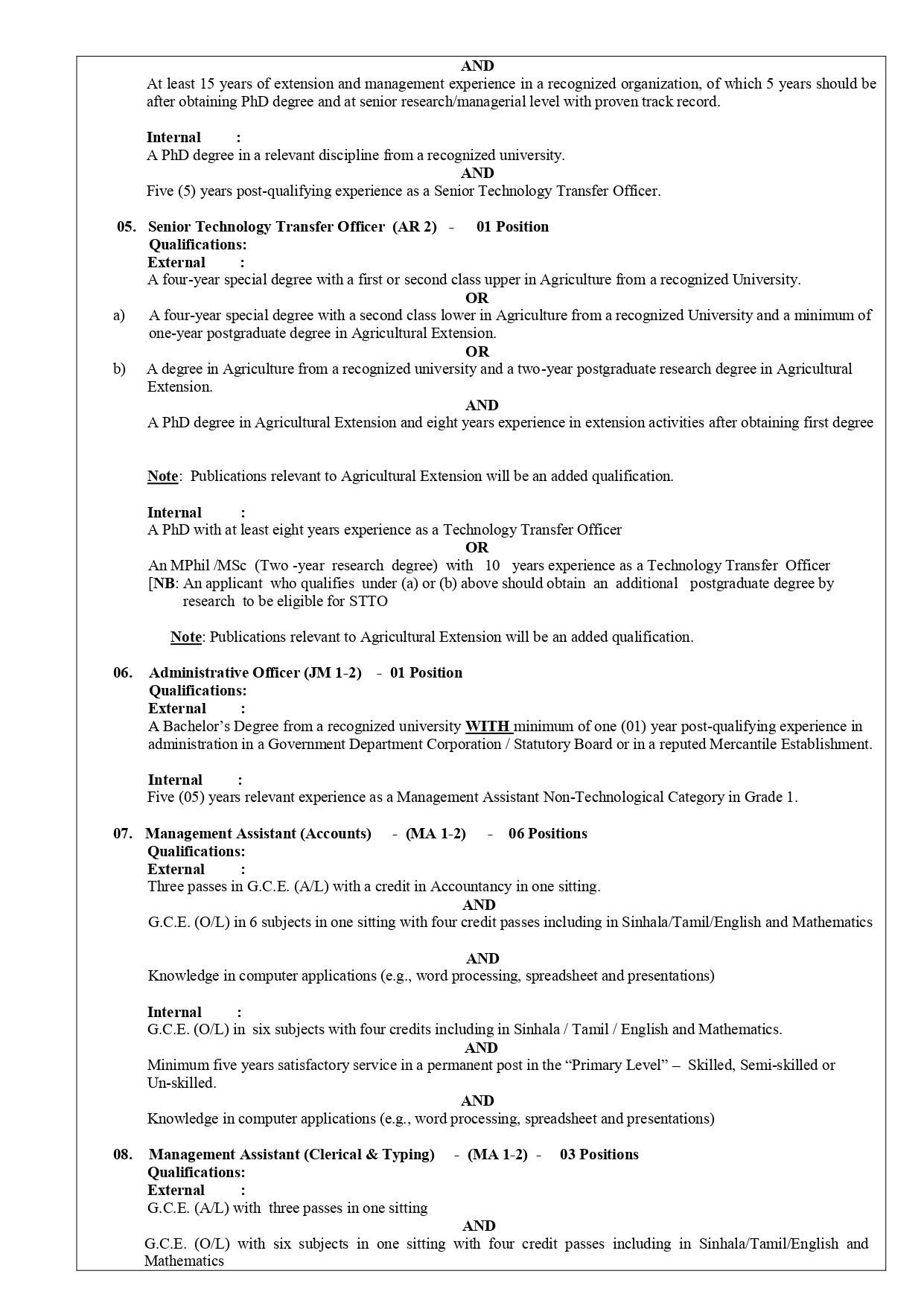 Sugarcane Research Institute Job Vacancies Sri Lanka