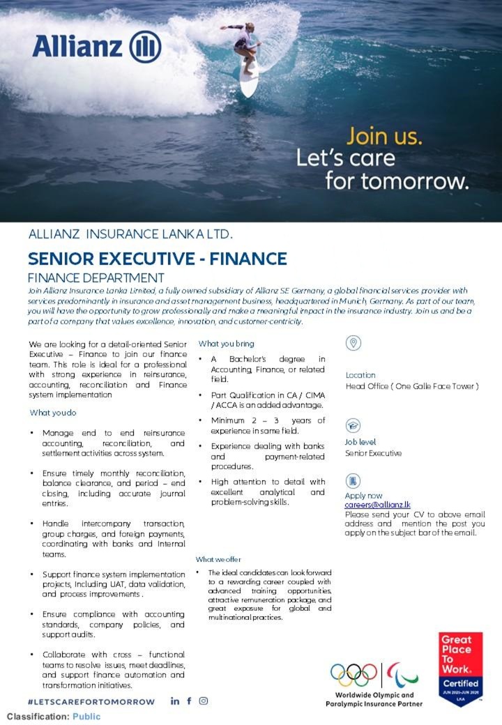 Allianz Senior Executive Finance original job advertisement