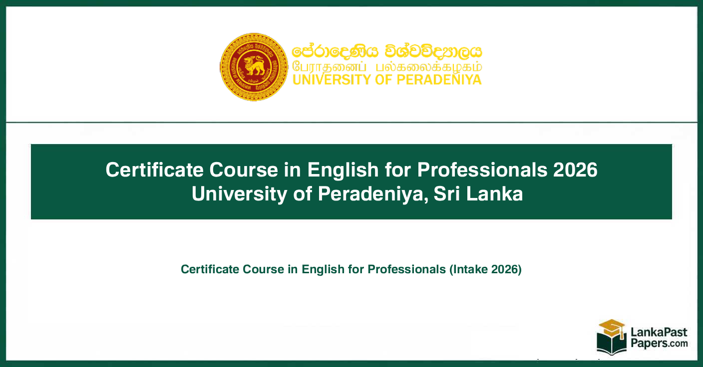 Certificate Course in English for Professionals 2026 – University of Peradeniya, Sri Lanka