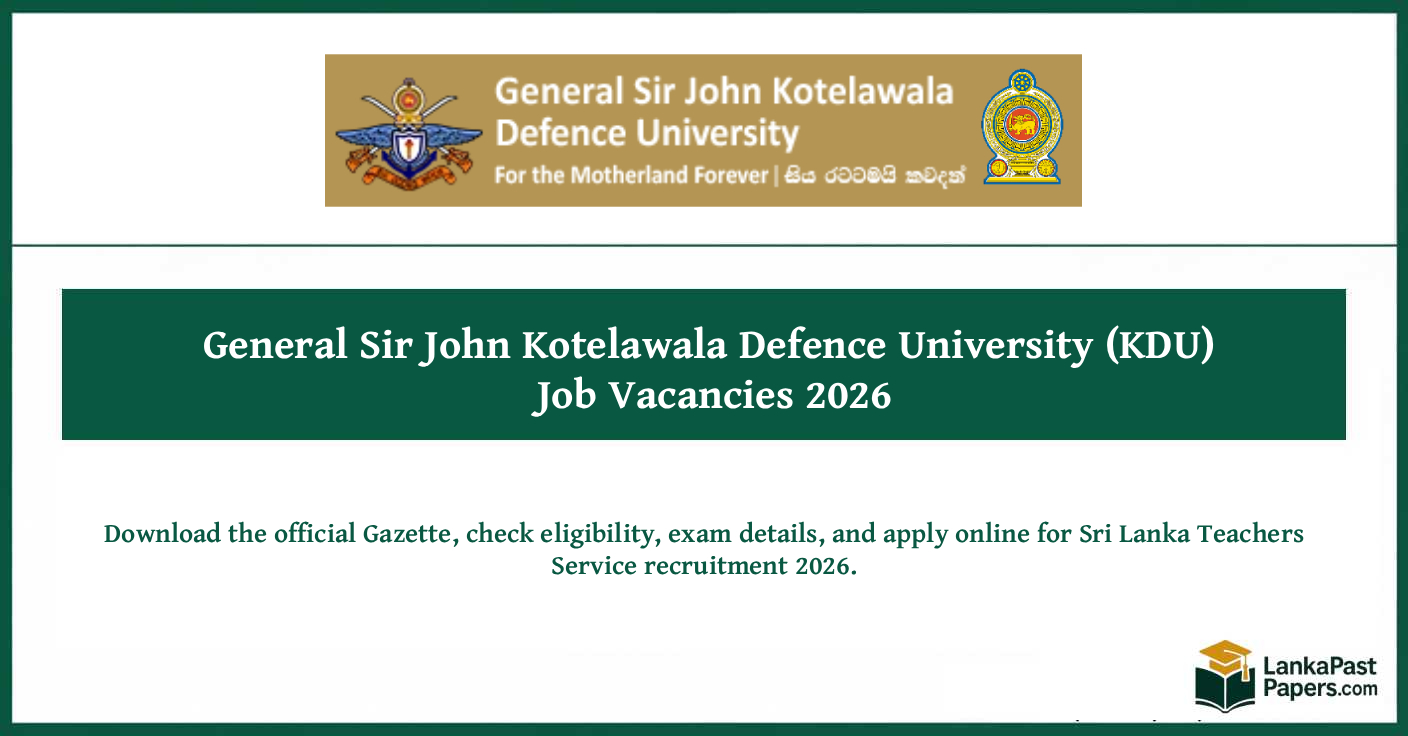 KDU Assistant Lecturer Jobs 2026 | Law Faculty Government Vacancy