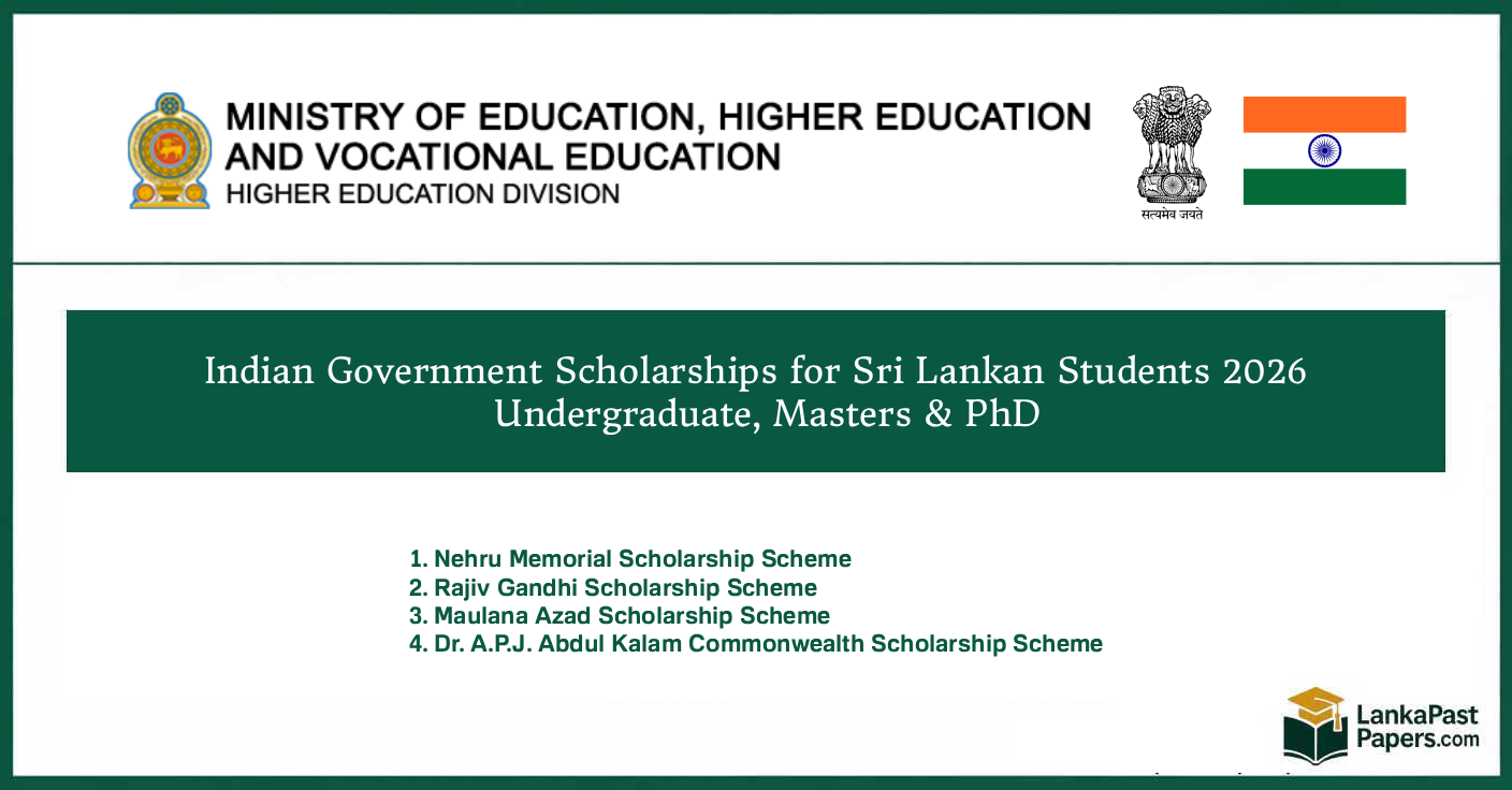 Indian Government Scholarships 2026 for Sri Lankan Students