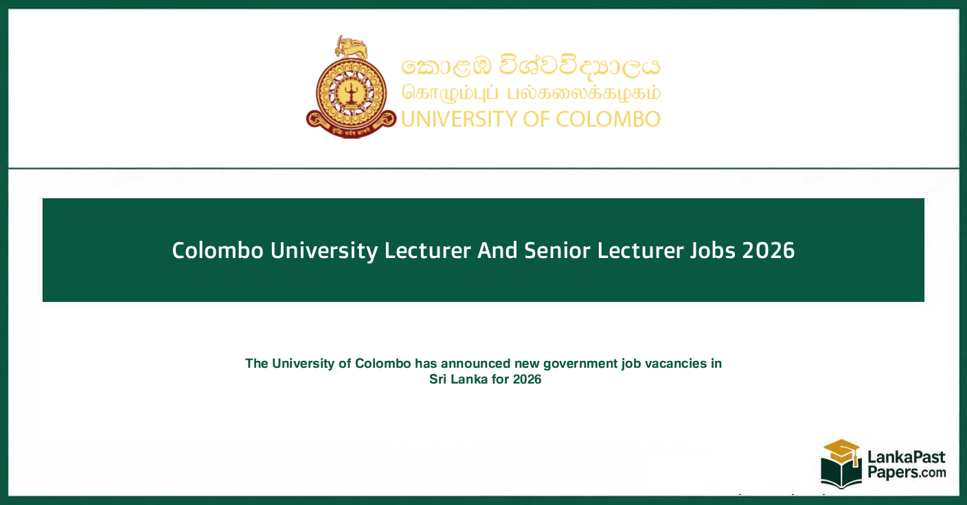 Colombo University Lecturer And Senior Lecturer Jobs 2026