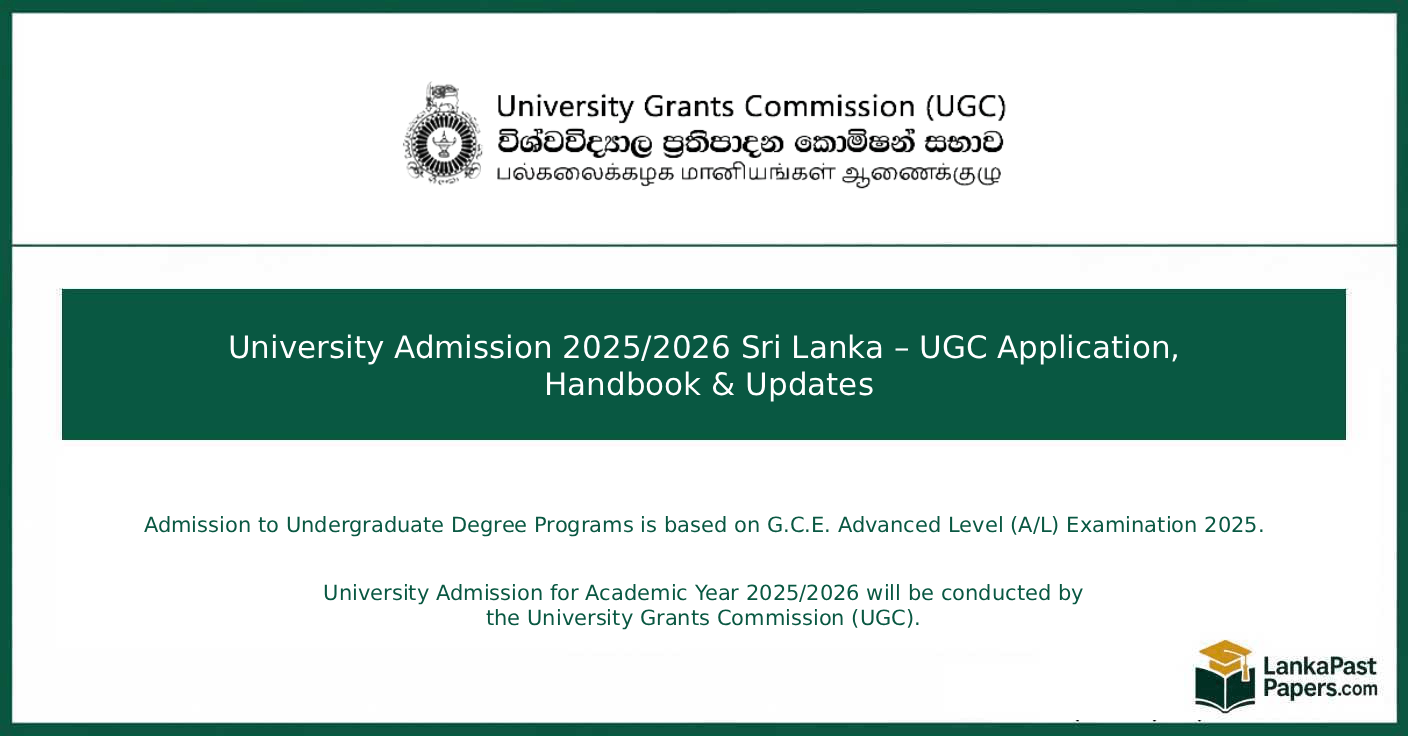 University Admission 2025/2026 Sri Lanka – UGC Application And Handbook