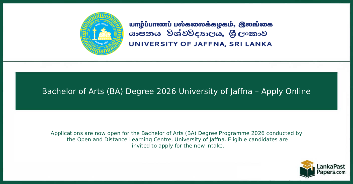 Bachelor of Arts (BA) Degree 2026 University of Jaffna – Apply Online