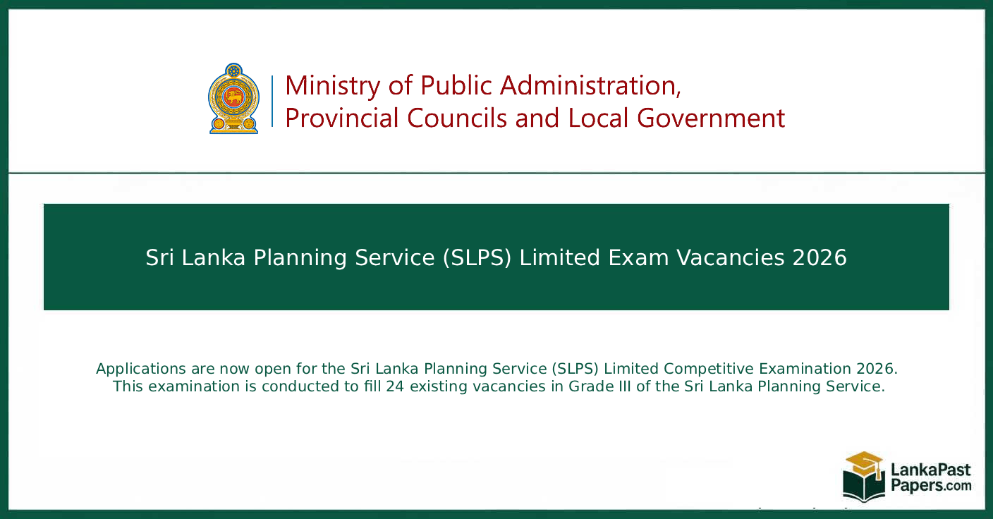 Sri Lanka Planning Service (SLPS) Limited Exam Vacancies 2026