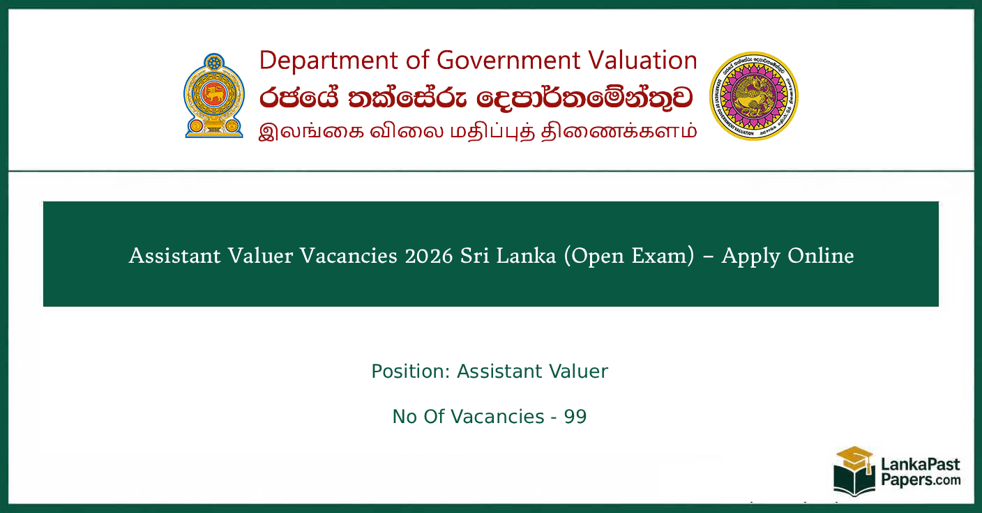 Assistant Valuer Vacancies 2026 Sri Lanka (Open Exam) – Apply Online