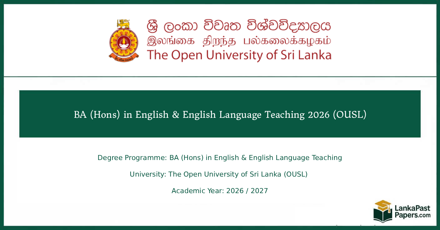 BA (Hons) in English And English Language Teaching 2026 - Open University (OUSL)
