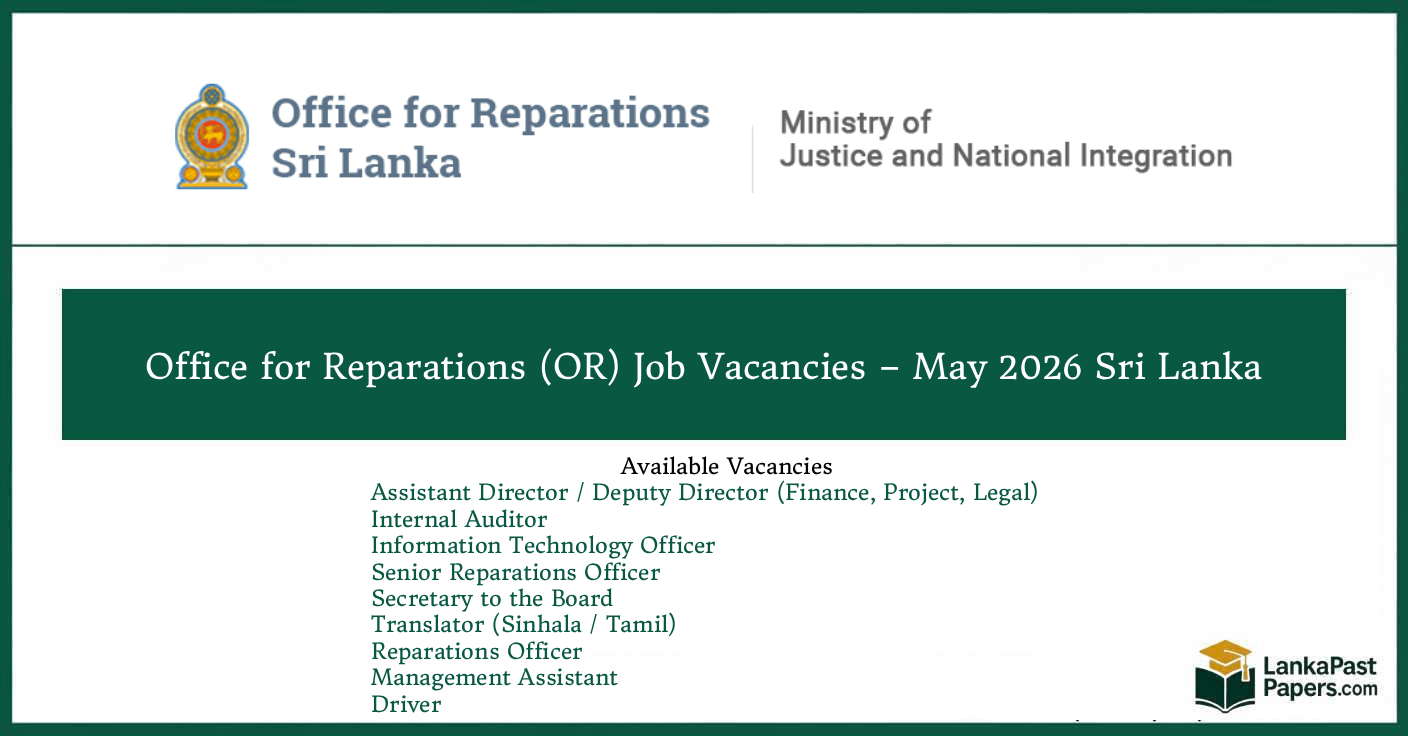 Office for Reparations (OR) Job Vacancies – May 2026 Sri Lanka
