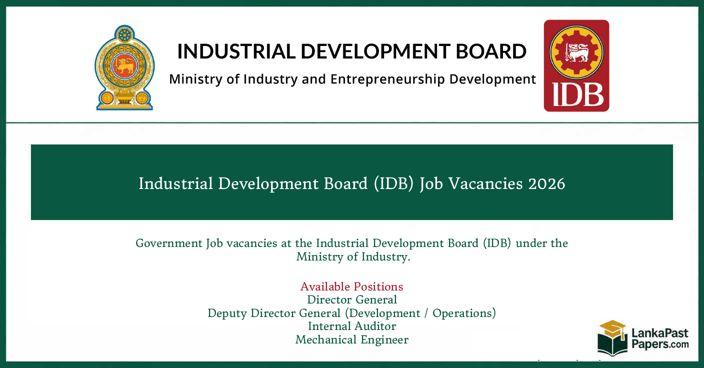 Industrial Development Board (IDB) Job Vacancies 2026 Sri Lanka