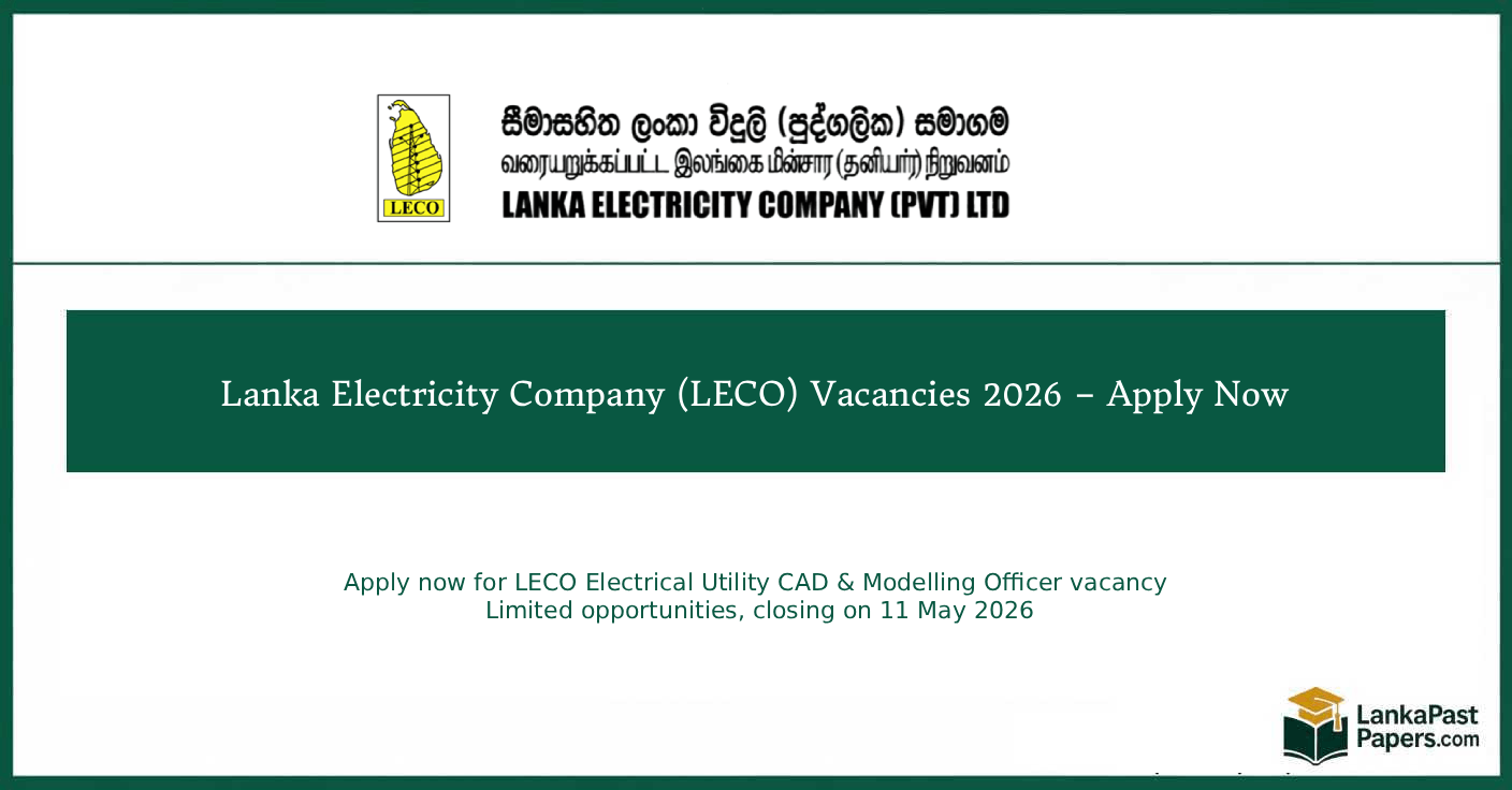 Lanka Electricity Company (LECO) Vacancies 2026 – Apply Now