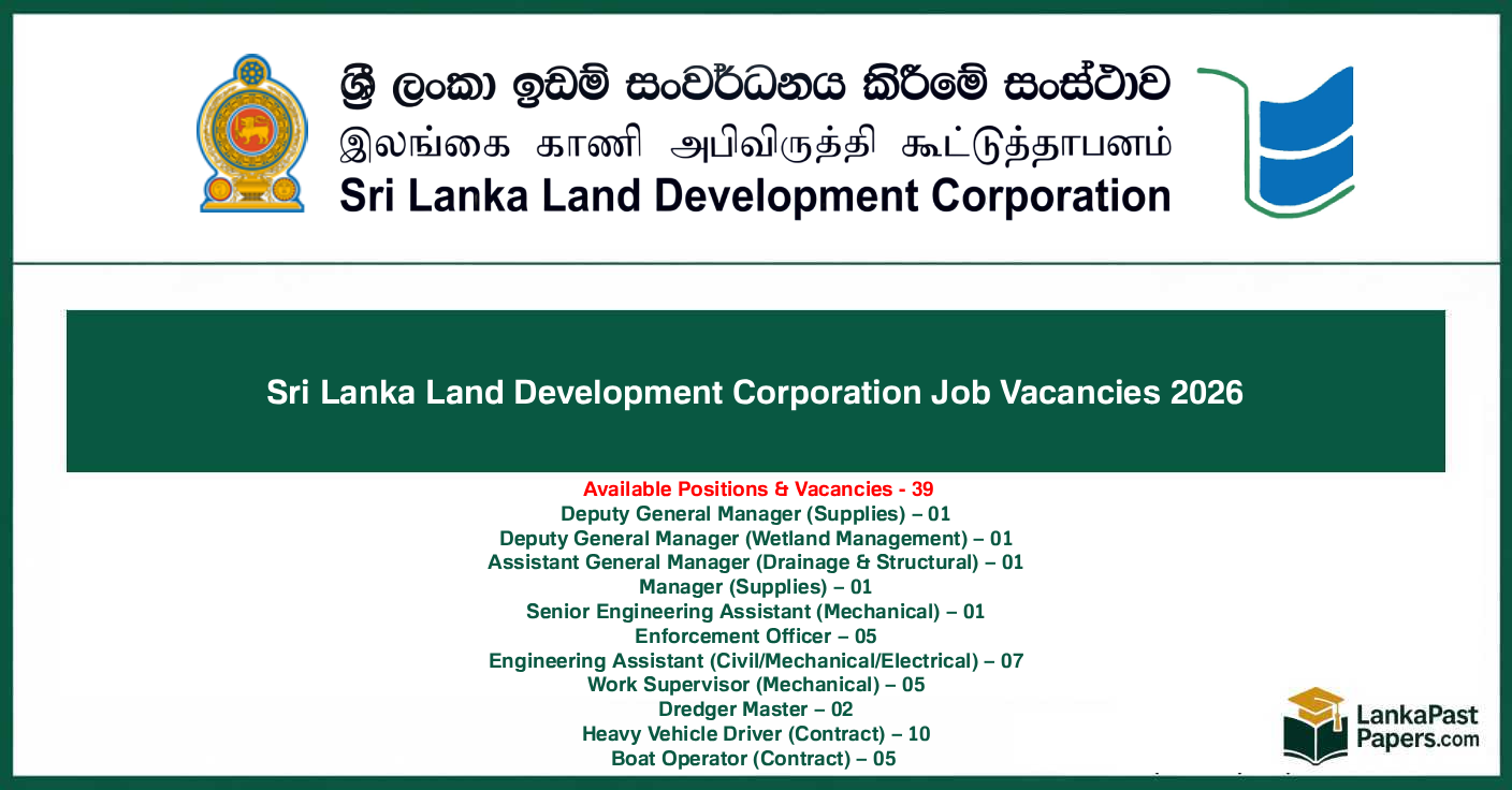 Sri Lanka Land Development Corporation Job Vacancies 2026
