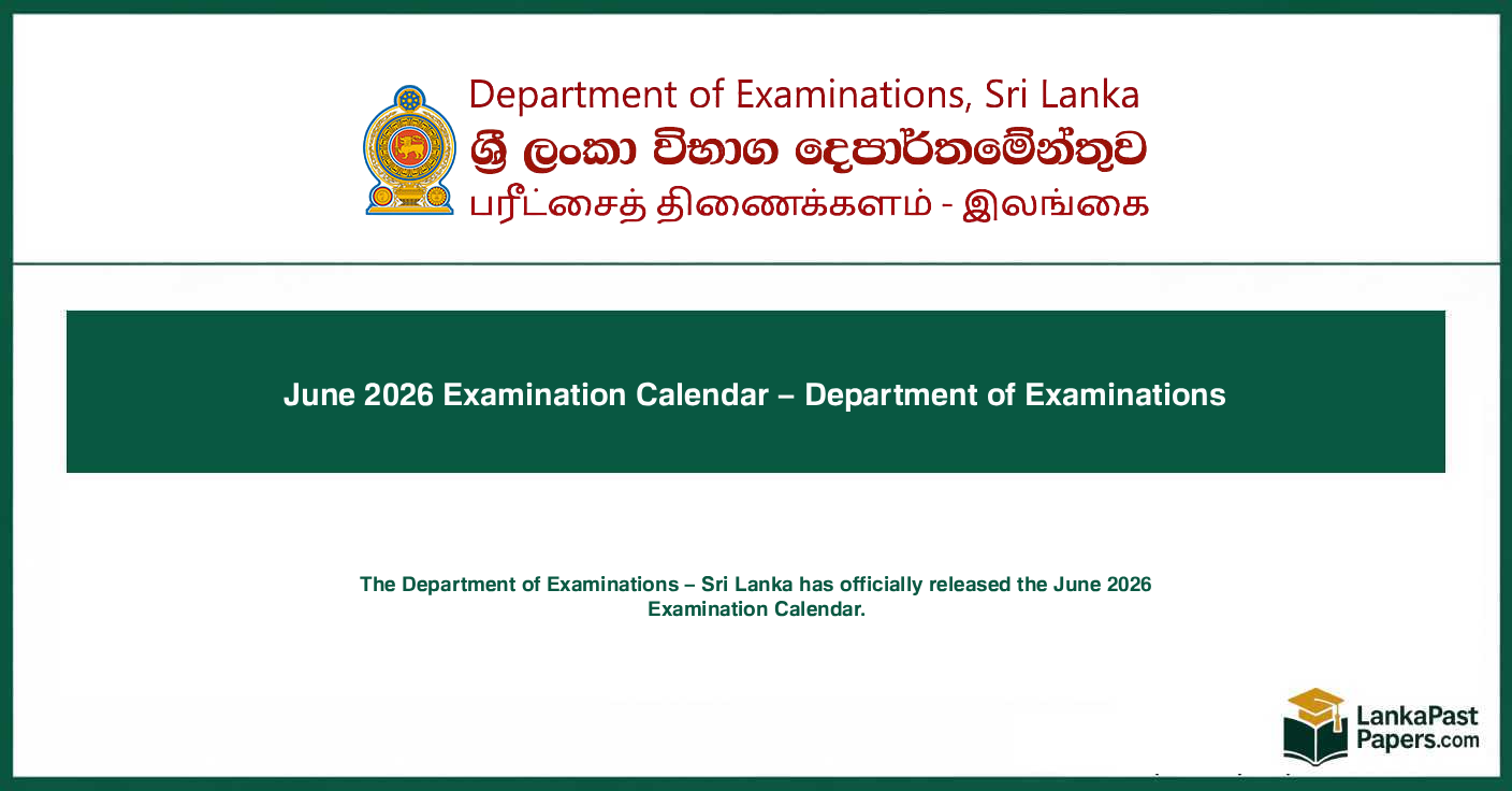  June 2026 Examination Calendar – Department of Examinations