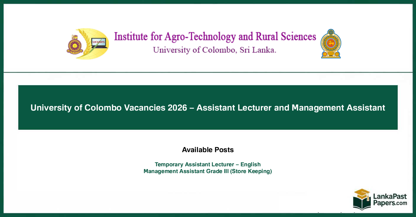 University of Colombo Vacancies 2026 – Assistant Lecturer and Management Assistant
