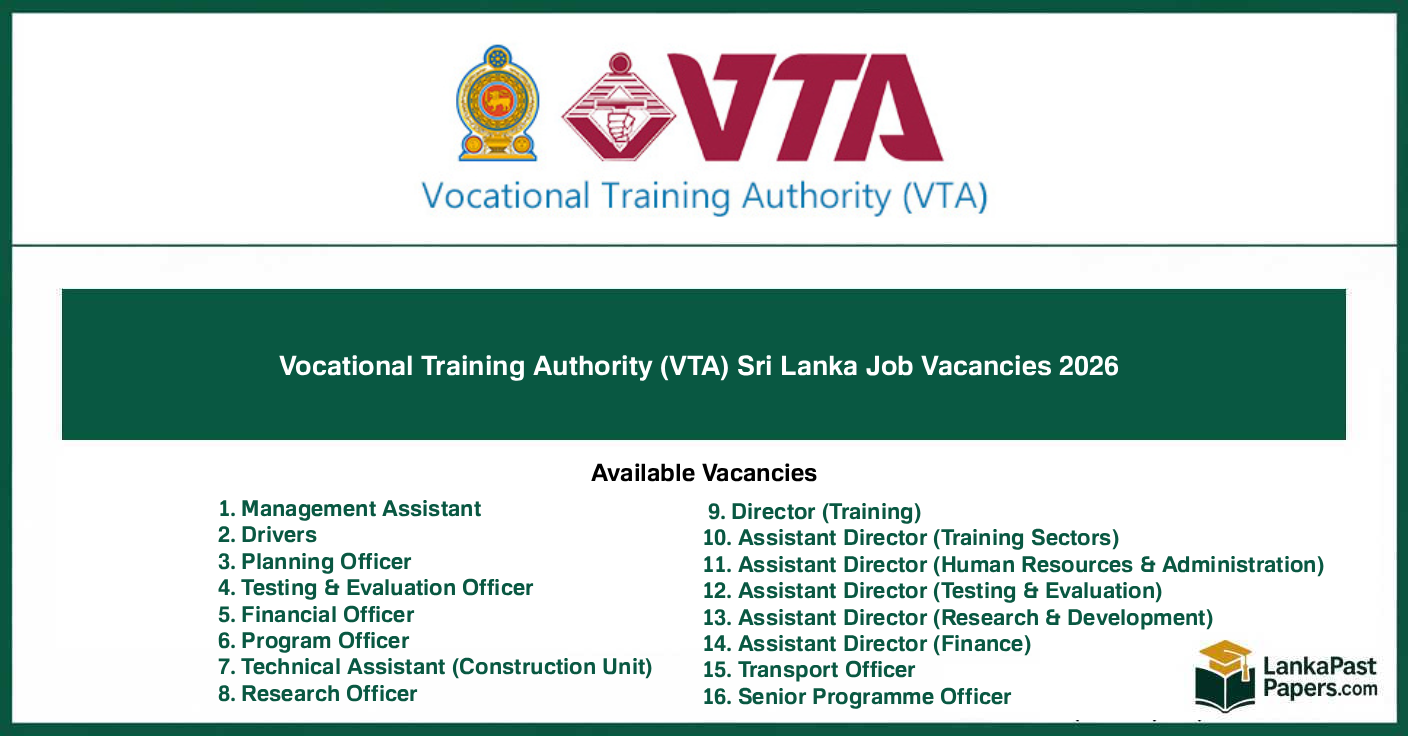Vocational Training Authority (VTA) Sri Lanka Job Vacancies 2026