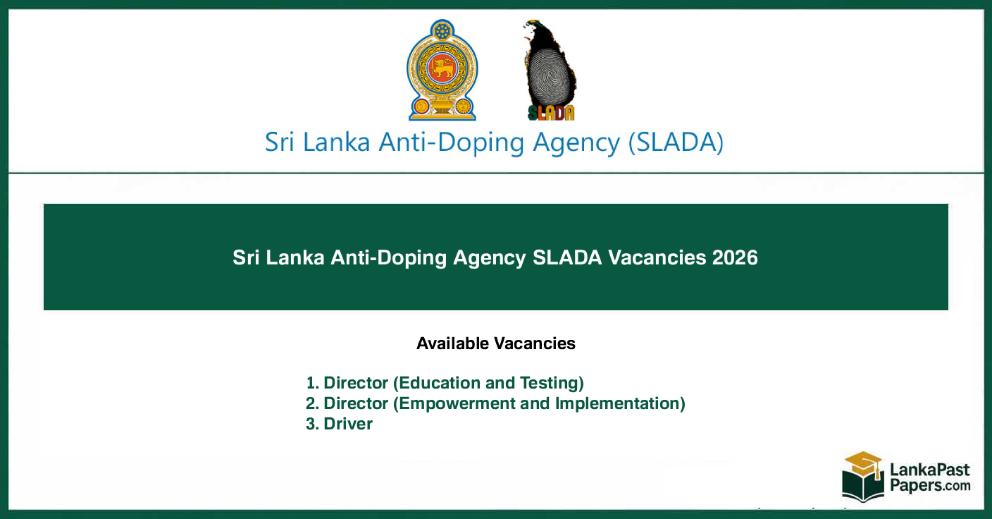 Sri Lanka Anti-Doping Agency SLADA Vacancies 2026