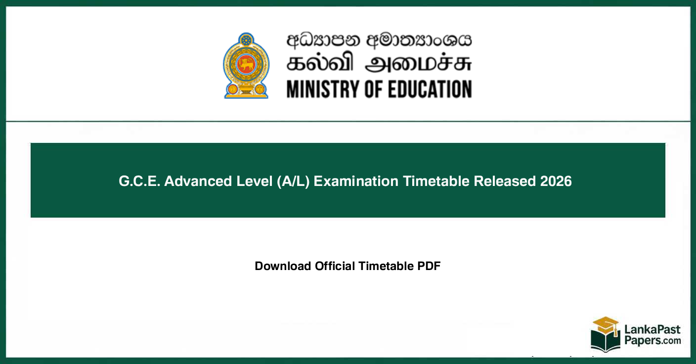 GCE A/L Exam Timetable Released 2026