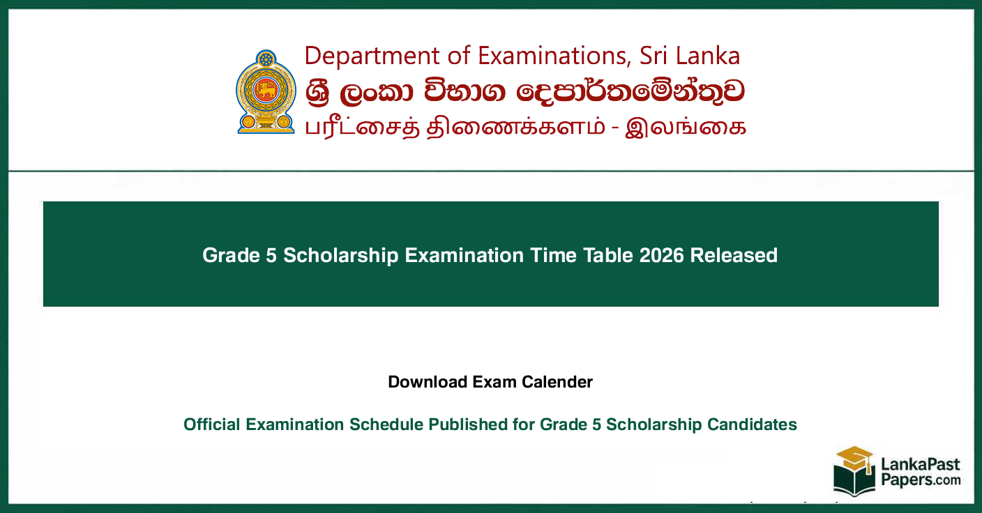 Grade 5 Scholarship Examination Time Table 2026 Released