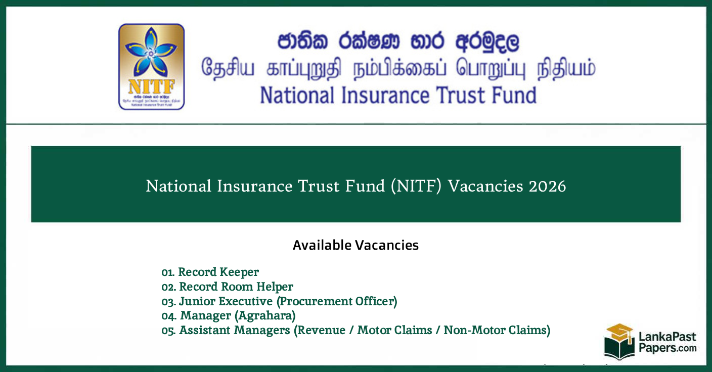 National Insurance Trust Fund (NITF) Recruitment 2026 – Government Job Vacancies in Sri Lanka