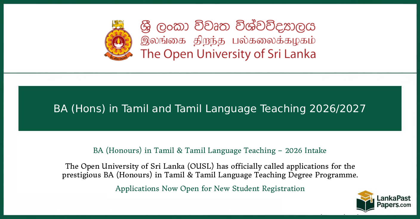 BA (Hons) in Tamil and Tamil Language Teaching 2026/2027 – Open University of Sri Lanka (OUSL)