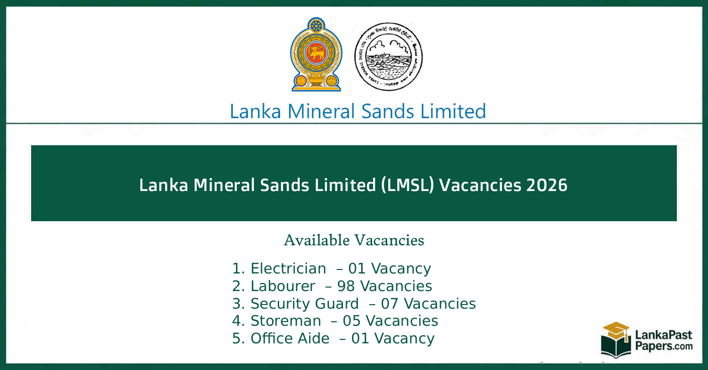 Lanka Mineral Sands Limited (LMSL) Vacancies 2026