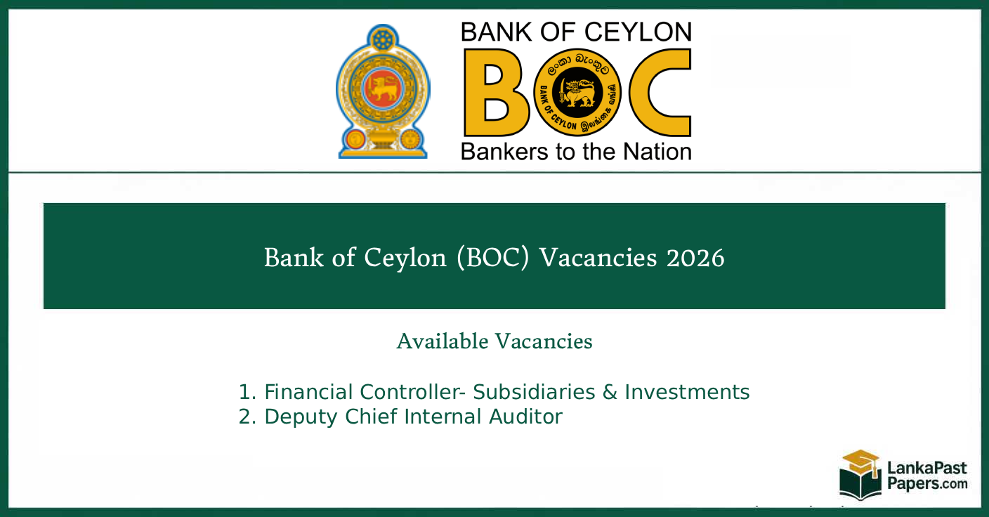 Bank of Ceylon (BOC) Jobs 2026 – Financial Controller and Internal Auditor Vacancies