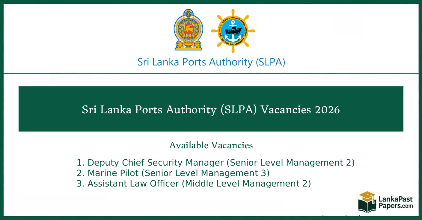 Sri Lanka Ports Authority (SLPA) Vacancies 2026 – Apply Online | Government Jobs Sri Lanka