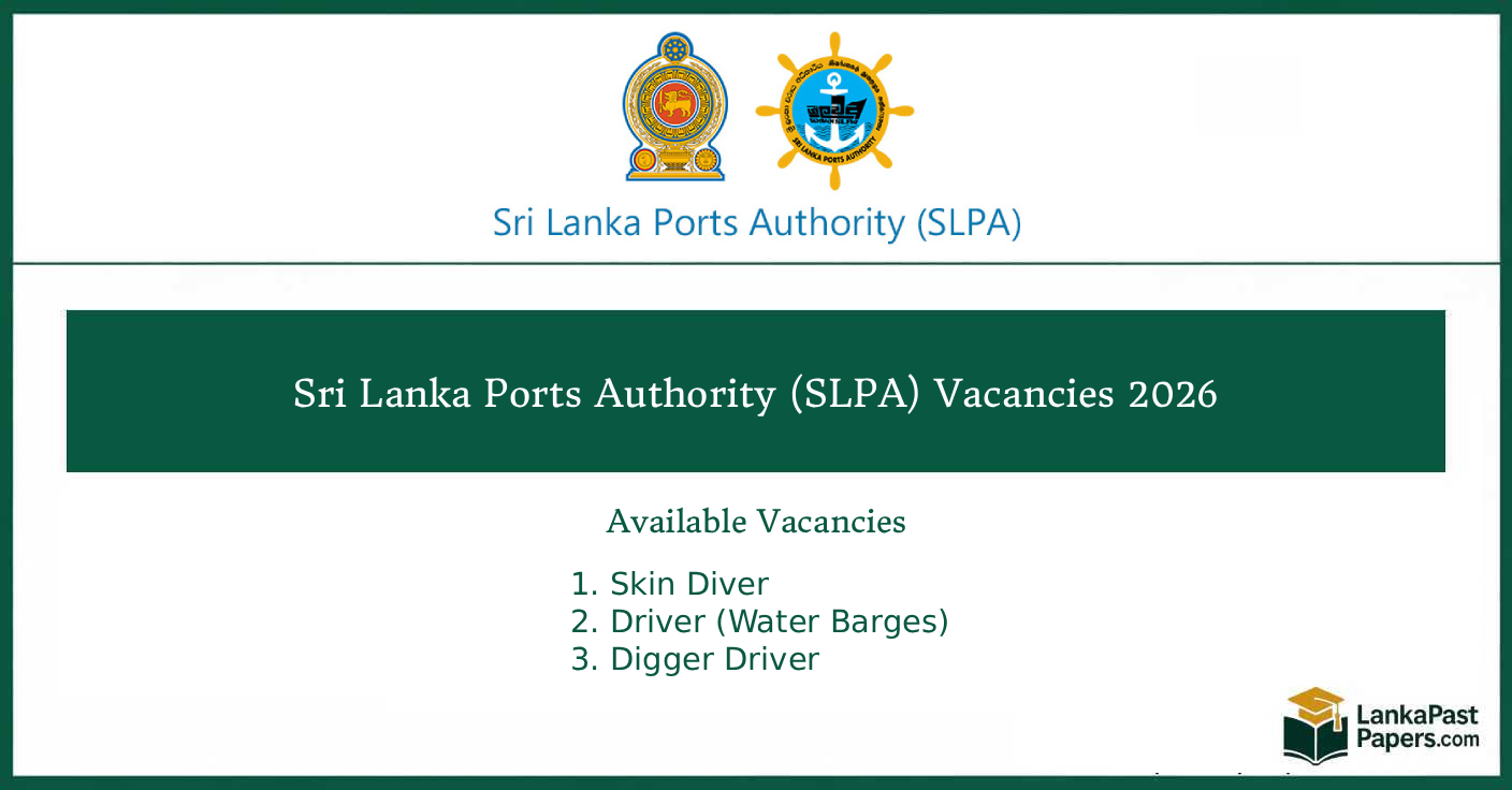 Sri Lanka Ports Authority (SLPA) Vacancies 2026 - Skin Diver, Driver and Digger Driver