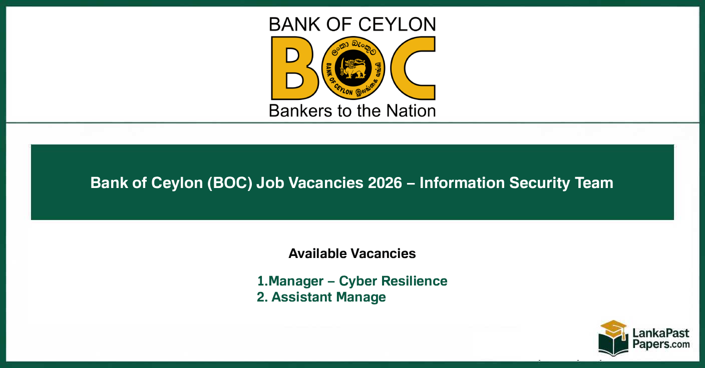 Bank of Ceylon (BOC) Job Vacancies 2026 – Information Security Team
