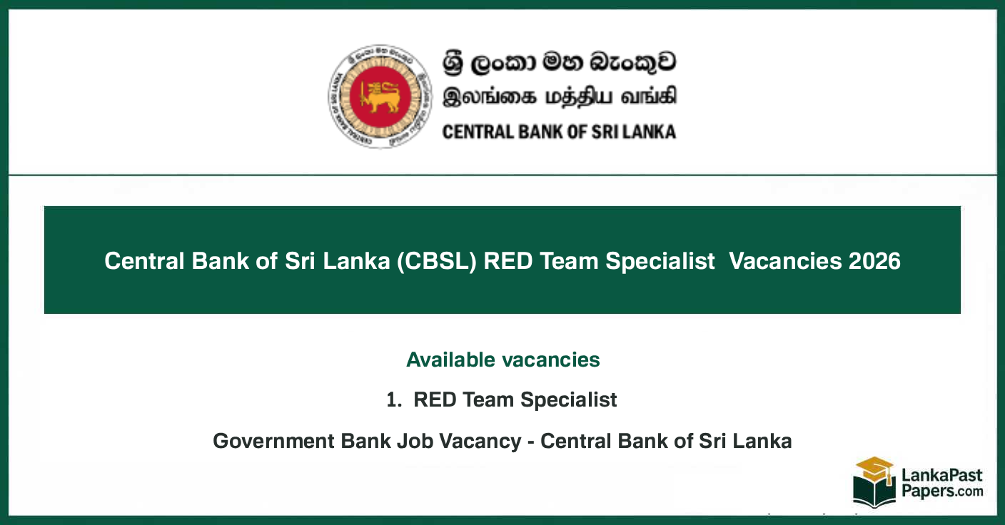 Central Bank of Sri Lanka (CBSL) RED Team Specialist Job Vacancies 2026