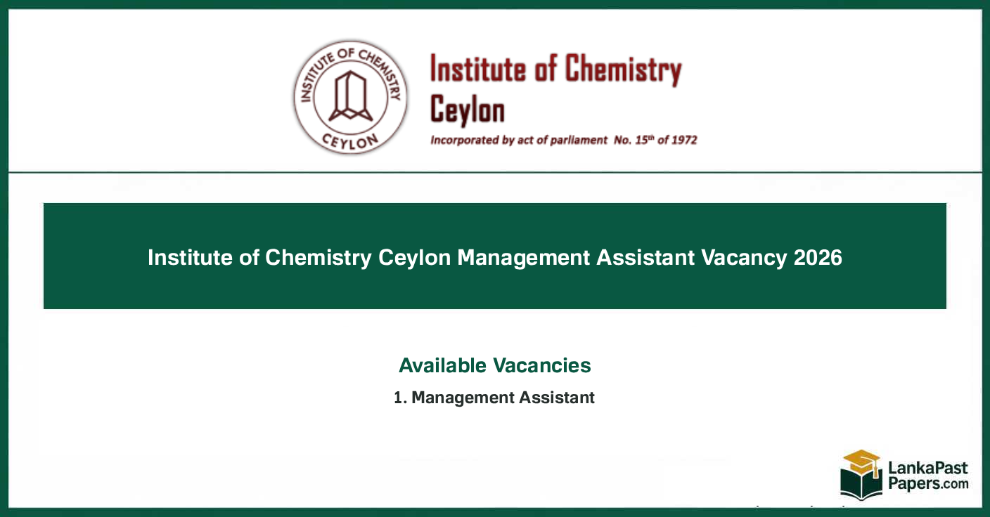 Institute of Chemistry Ceylon Management Assistant Job Vacancy 2026