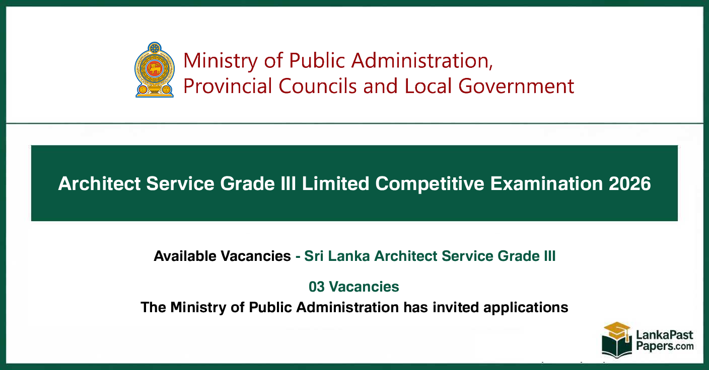Architect Service Grade III (Limited) Exam Job Vacancies 2026 Sri Lanka