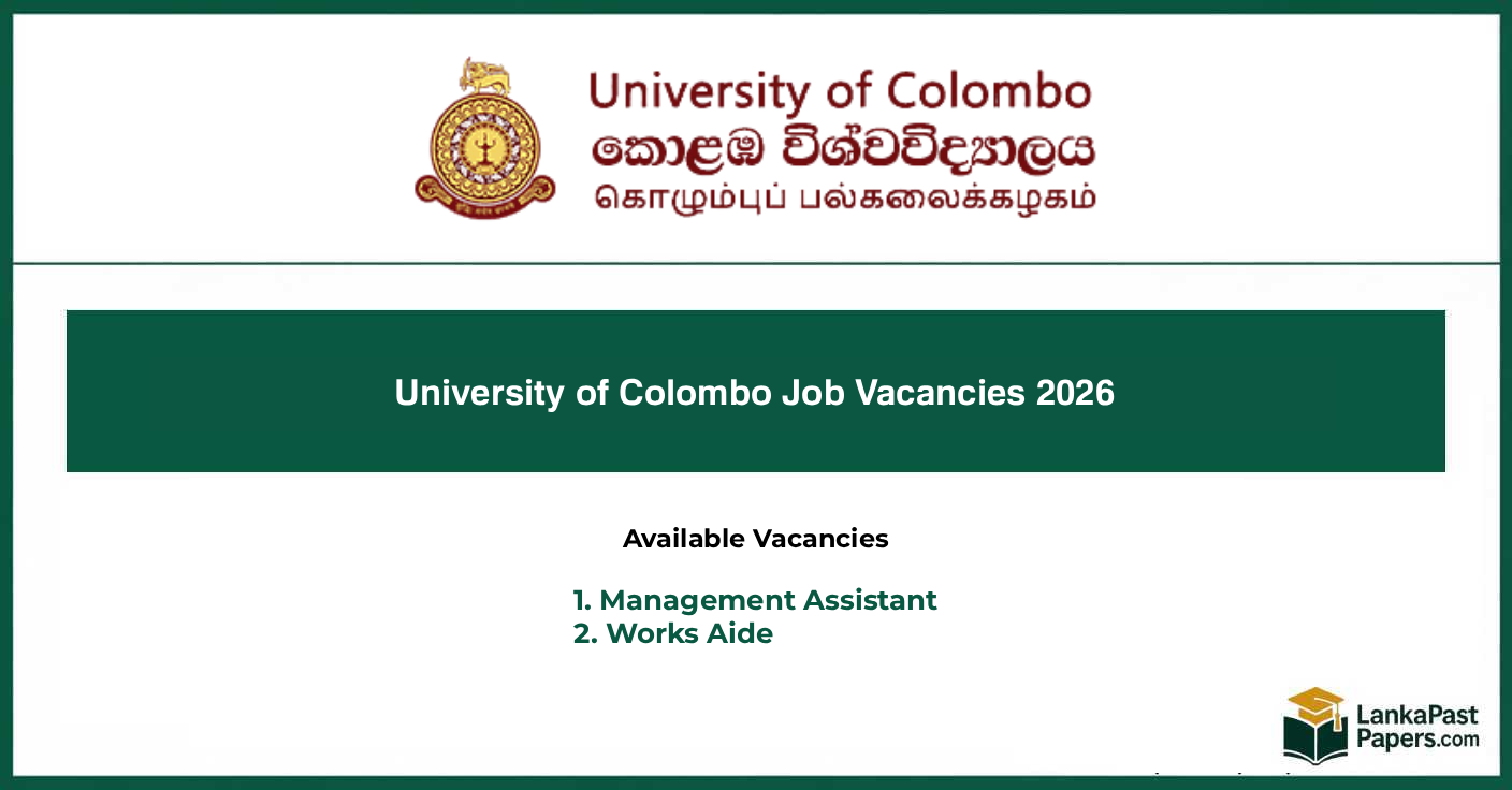 University of Colombo Job Vacancies 2026 – Management Assist…